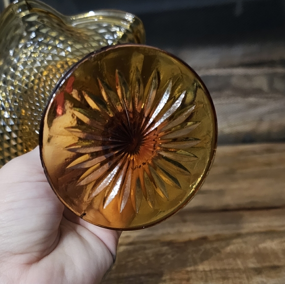 Indiana Glass Fluted Compote Diamond Point Candy Dish Amber Pedestal Ball Stem - Picture 10 of 11